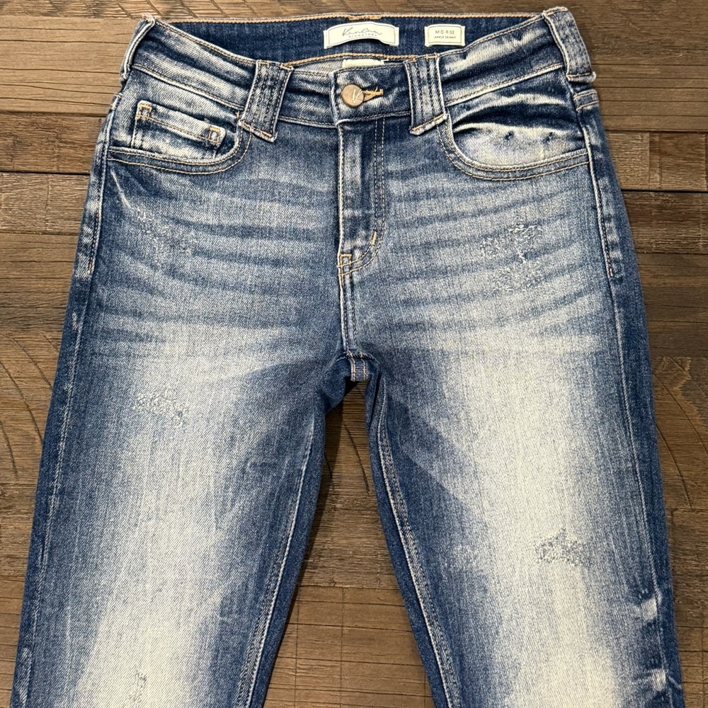 KanCan Signature Mid Rise Ankle Skinny Distressed Medium Wash Raw Hem 24 - Picture 4 of 16